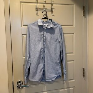 Calvin Klein Medium Blue & White Striped Button Down Shirt